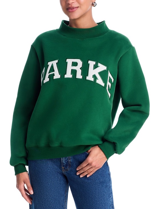 Parke Sweaters - Parke Palms Green Mockneck Sweatshirt with White Collegiate Lettering